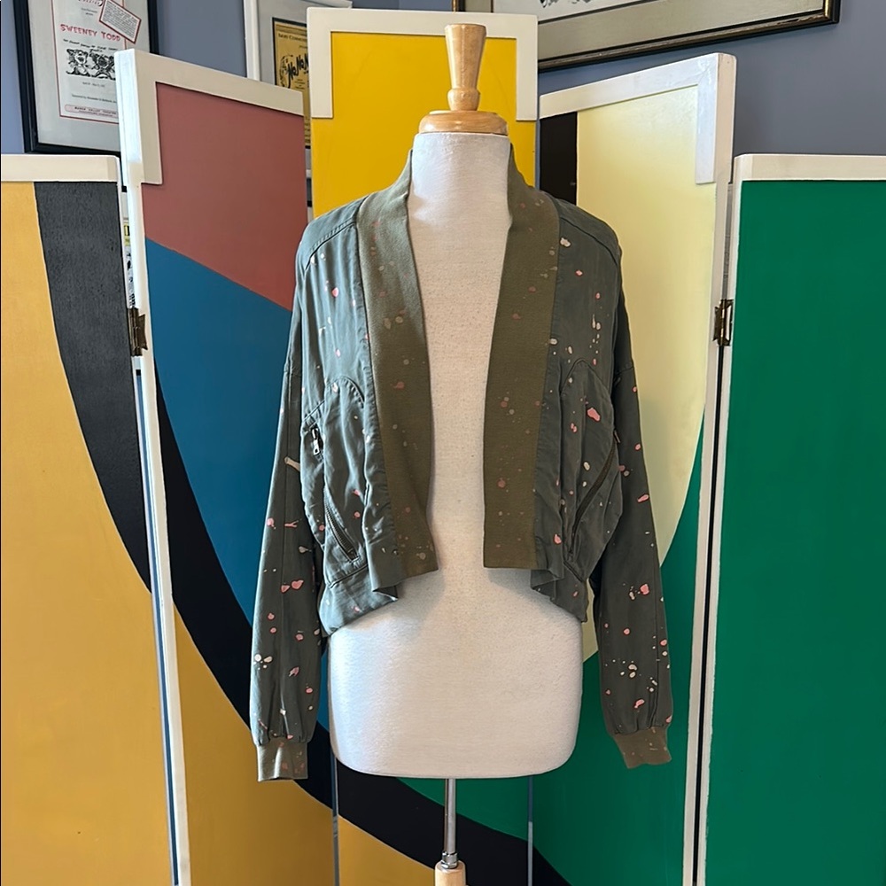 Olive Green Women's Jacket with Pink Accents
